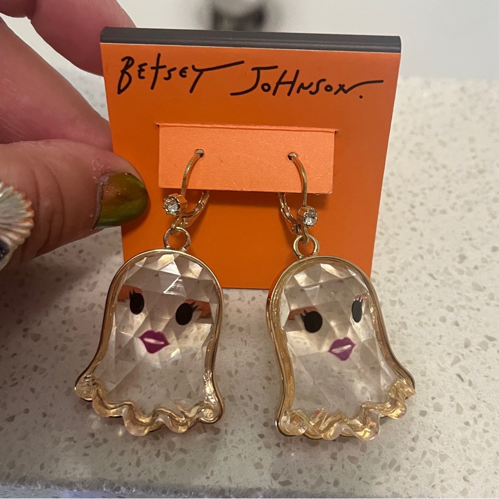 Betsey Johnson Gold and Pink lady Ghost Earrings